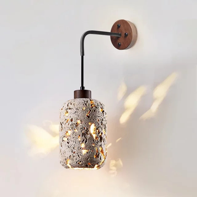 Moderne LED-Wandleuchte aus Naturstein Pumous in Beige mit E27 Fassung für Schlafzimmer und Wohnzimmer - Bild 1