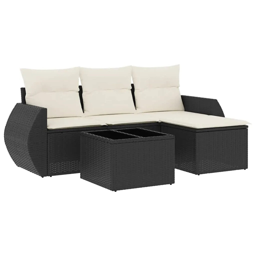 vidaXL 5-teilige Garten-Sofagarnitur aus Poly-Rattan mit Kissen in Schwarz - Bild 2
