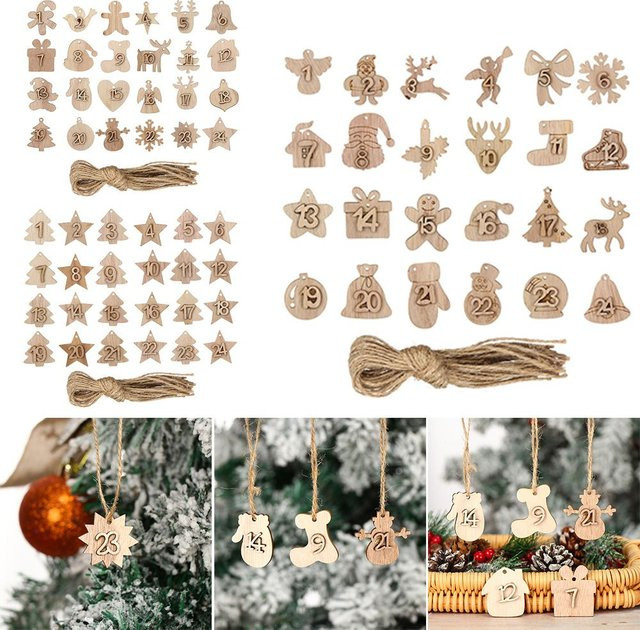 24 Holz Adventskalender Zahlen-Labels für DIY Geschenkbeutel zum Aufhängen - Bild 1