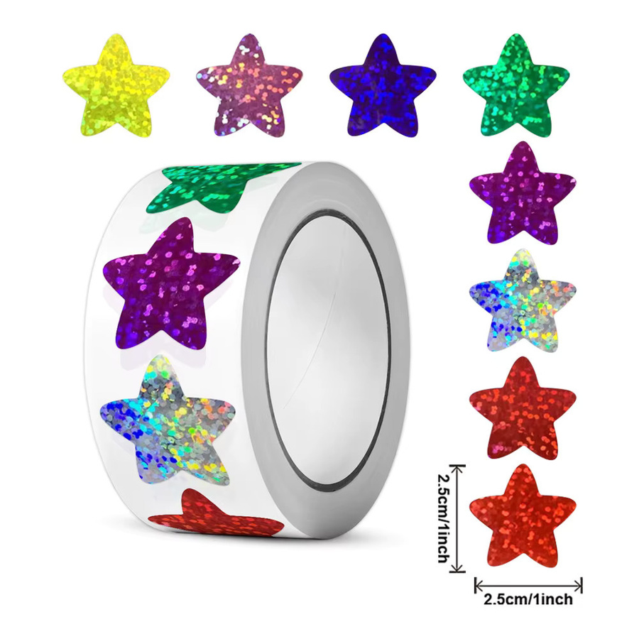 Bunte holographische Stern Aufkleber als Rollen-Etiketten für Kinder DIY Projekte in Multicolor - Bild 2
