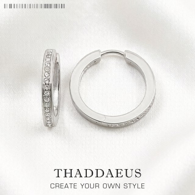 Thaddaeus Creolen-Ohrringe 925 Sterlingsilber, weiße Steine, 23 mm, Unisex - Bild 1