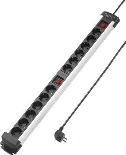 Sygonix SY-4538268 Steckdosenleiste mit Schalter, 12-fach, Schwarz-Silber, mit Schutzkontakt - Bild 1