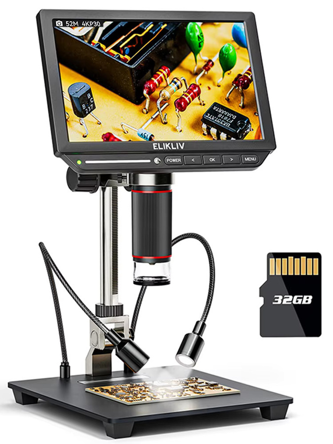 Elikliv EM4K 4K HDMI Digitalmikroskop mit 8 Zoll Display und 2000X Vergrößerung in Schwarz für PCB-Inspektion und Elektronikreparatur inklusive 10 Zoll Ständer - Bild 6