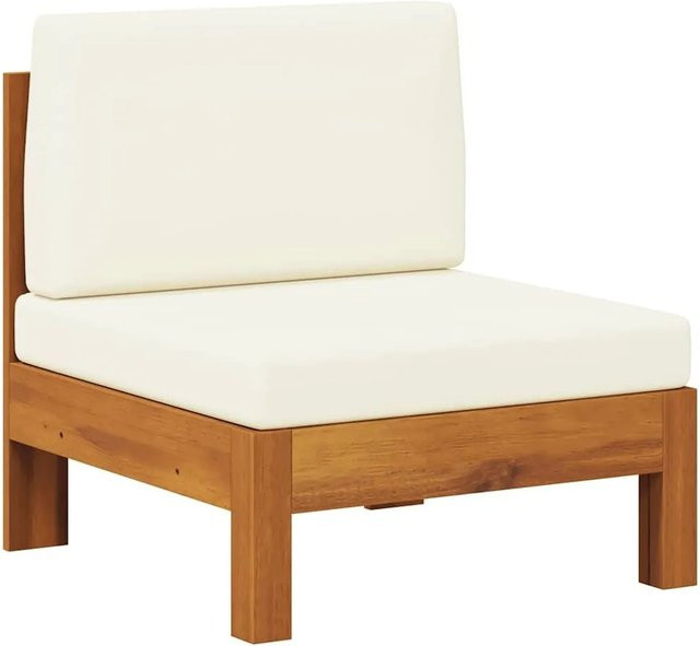 vidaXL Mittelsofa aus Akazienholz mit cremeweißen Polsterkissen in Creme und Weiß - Bild 1