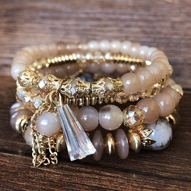Wucifang Jewelry 4-teiliges Armband-Set, Perle, Kristall, Gold, Damen - Bild 1