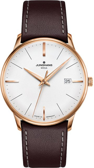 Junghans Herrenuhr Meister Mega, Quarz, Edelstahl, 38 mm, Leder, Silber - Bild 1