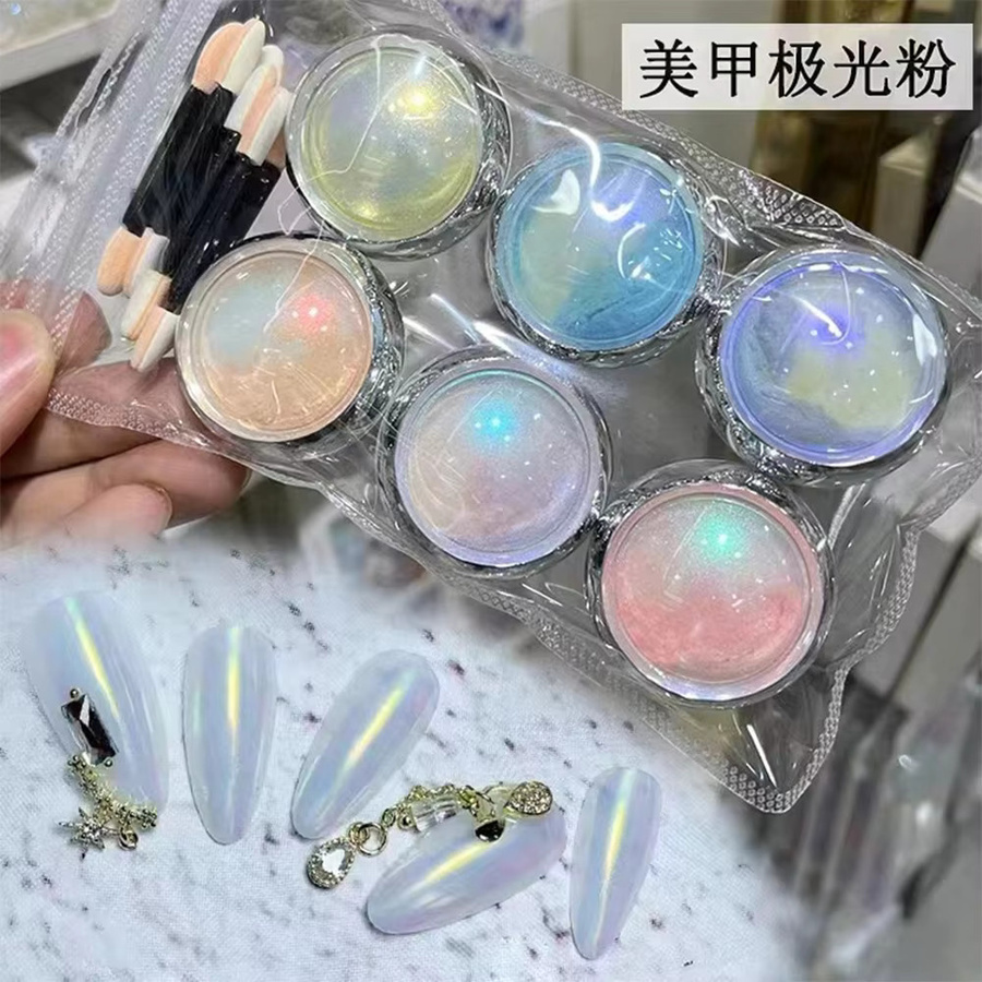 MAFANAILS Aurora Meerjungfrau Nail Art Pulver, 6 Gläser, Holographisch, Perlglanz Chrom Pigment - Bild 5