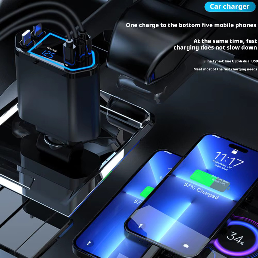 Ein-zu-Fünf Auto-Handy-Ladegerät mit superschneller Ladefunktion und intelligenter Wärmebedienung in Schwarz - Bild 3