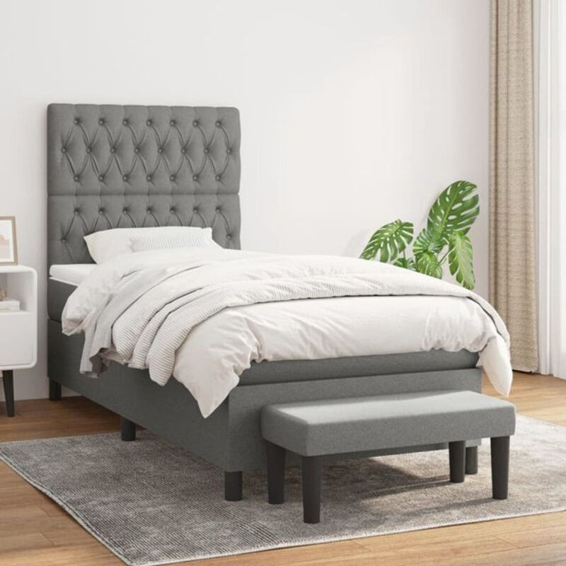 Vidaxl Boxspringbett mit Matratze aus Stoff in Anthrazit B/T/H: 100 x 200 x 118 cm - Bild 1