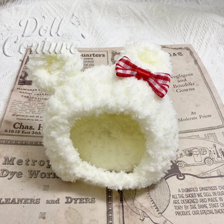 Labubu Weißer Bär gestricktes Headset, Zubehör, für 10 cm große Puppen - Bild 1