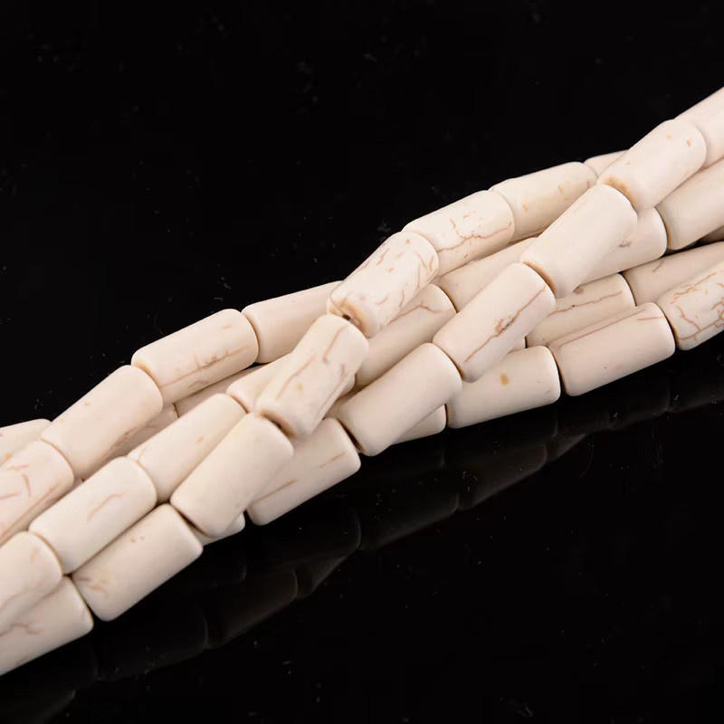 Howlite Türkis Perlen, Zylinder, Naturstein, Weiß - Bild 2