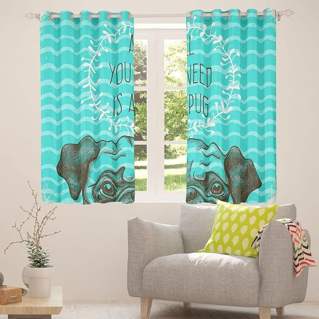 Yiran Furniture Mops Hunde Verdunkelungsvorhang mit Ösen, Türkis, Breite: 55 cm, Höhe: 120 cm - Bild 1