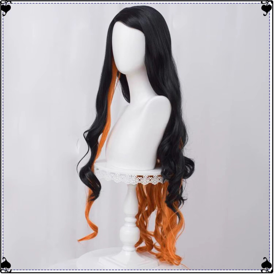 LEKSE Damen-Haarverlängerung, gewellt, schwarz-orange, Kunstfaser - Bild 3