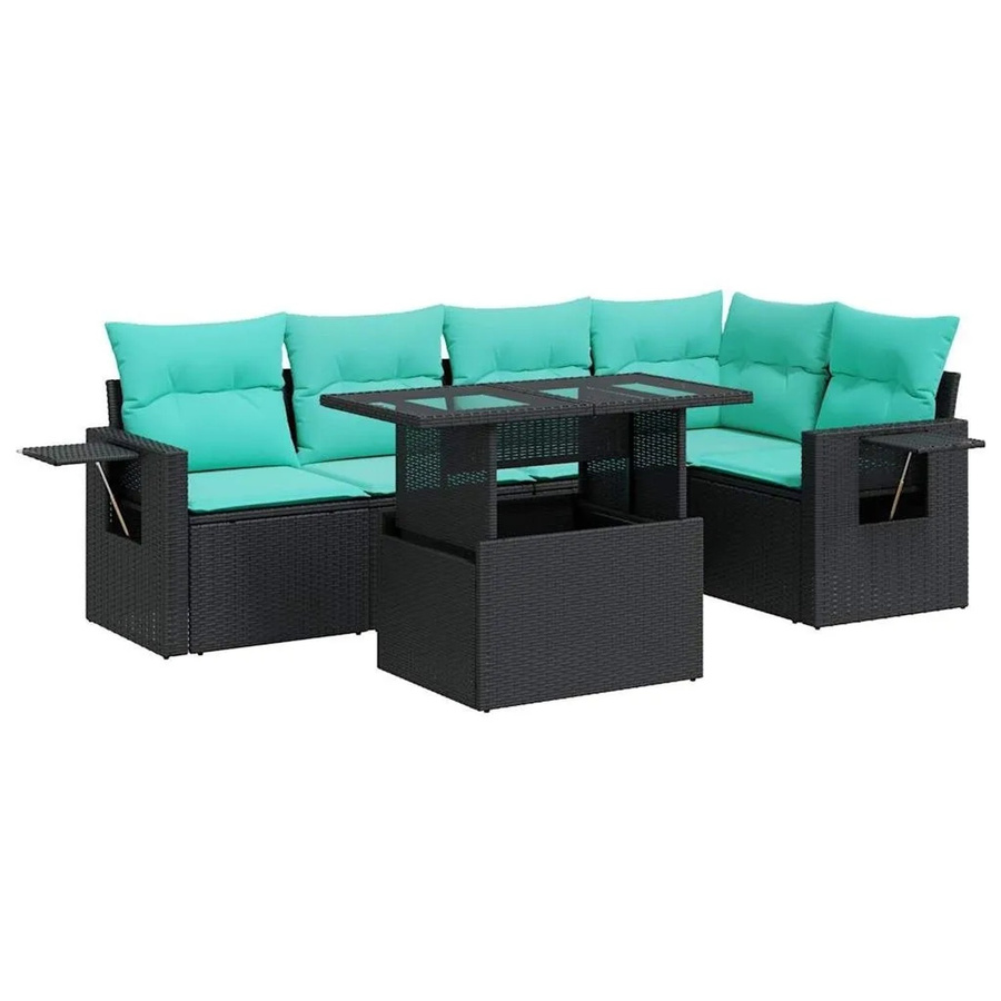 vidaXL 6-teilige Garten-Sofagarnitur aus Poly-Rattan mit Kissen in Schwarz - Bild 2