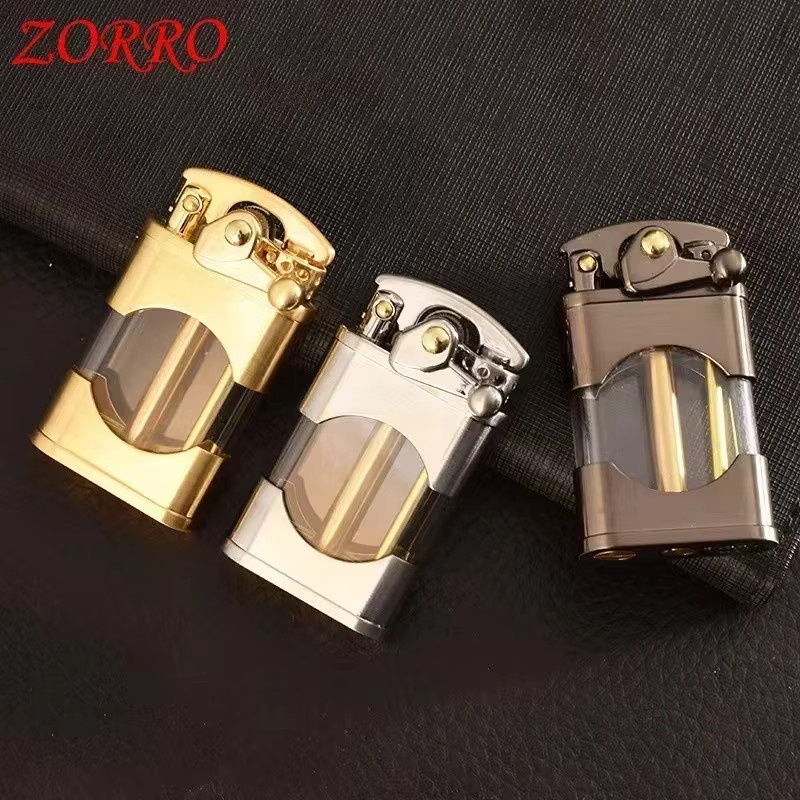 ZORRO Messing-Schwenkarm-Feuerzeug in Silber mit transparentem Öltank und Ein-Klick-Zündung - Bild 5