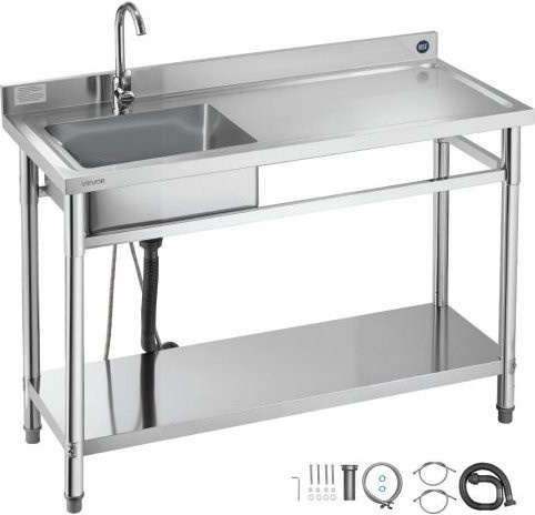 VEVOR Spültisch aus Edelstahl in Silber mit Einzelbecken, Wasserhahn und Ablage, Küchenspüle für Garage, Restaurant oder Wäscherei, B/T/H: 120 x 50 x 94 cm - Bild 1