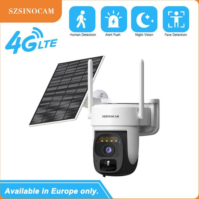 SZSINOCAM 3MP 4G Solar WLAN-Sicherheitskamera mit Akku, PTZ CCTV-Kamera mit Zwei-Wege-Audio und Solarpanel, Farbe: Weiß - Bild 1