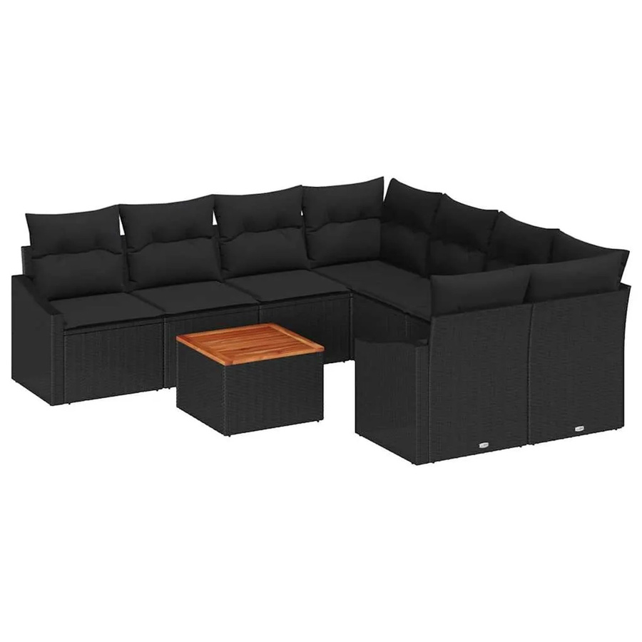 vidaXL Garten-Sofa-Set 9-teilig in Schwarz mit Poly-Rattan und pulverbeschichtetem Stahl inklusive Tisch und Polstern mit Stauraum-Funktion - Bild 2