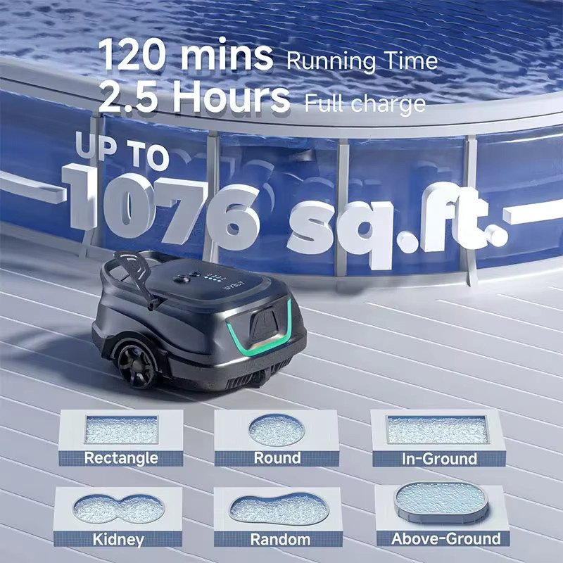 WYBOT Kabelloser Schwimmbecken-Reinigungsroboter in Schwarz mit intelligenter Doppelschichtfiltration und 120 Minuten Laufzeit - Bild 2