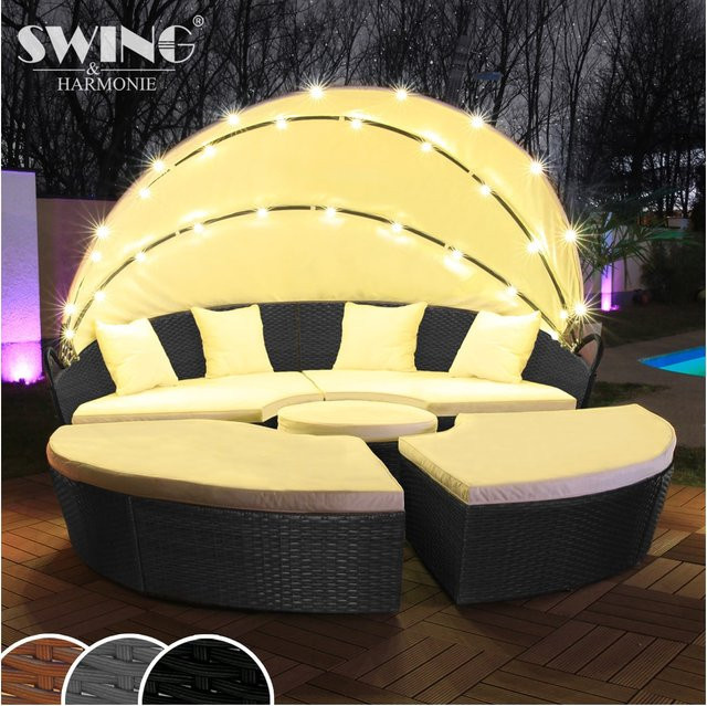 Swing&Harmonie LED Sonneninsel aus Polyrattan mit Abdeckcover, Schwarz, B/T/H: 180 x 180 x 180 cm - Bild 1