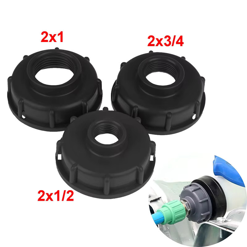 IBC-Tank Adapt S60X6 Grobgewindekappe in Schwarz mit 60 mm Innengewinde und Adapteranschluss für 1/2 Zoll, 3/4 Zoll und 1 Zoll - Bild 2