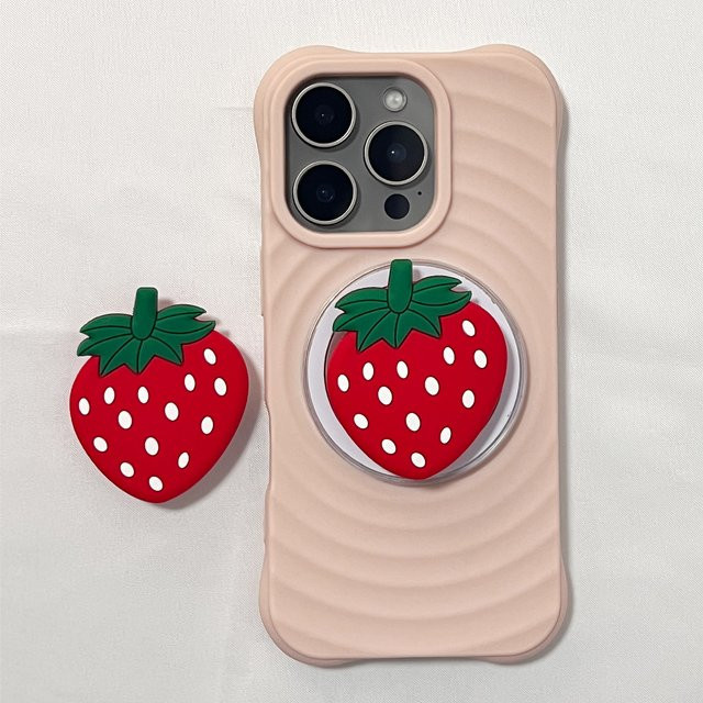 Erdbeerförmiger Handyhalter aus Silikon mit Grip Tok und Ständer für iPhone 17 Pro Max und 16 Pro Max im Cartoon-Design - Bild 1
