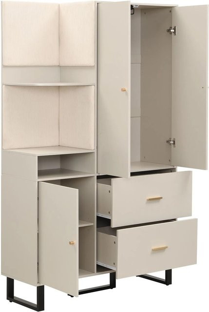okwish Garderoben Set mit Polsterpaneelen und Schuhschrank in Beige, B/T/H: 110 x 38 x 186 cm - Bild 1