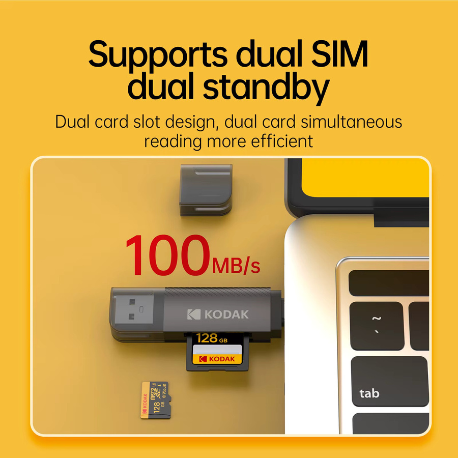 Kodak 4-in-1 USB-A Kartenleser für Micro-SD und TF-Speicherkarten in Schwarz - Bild 3