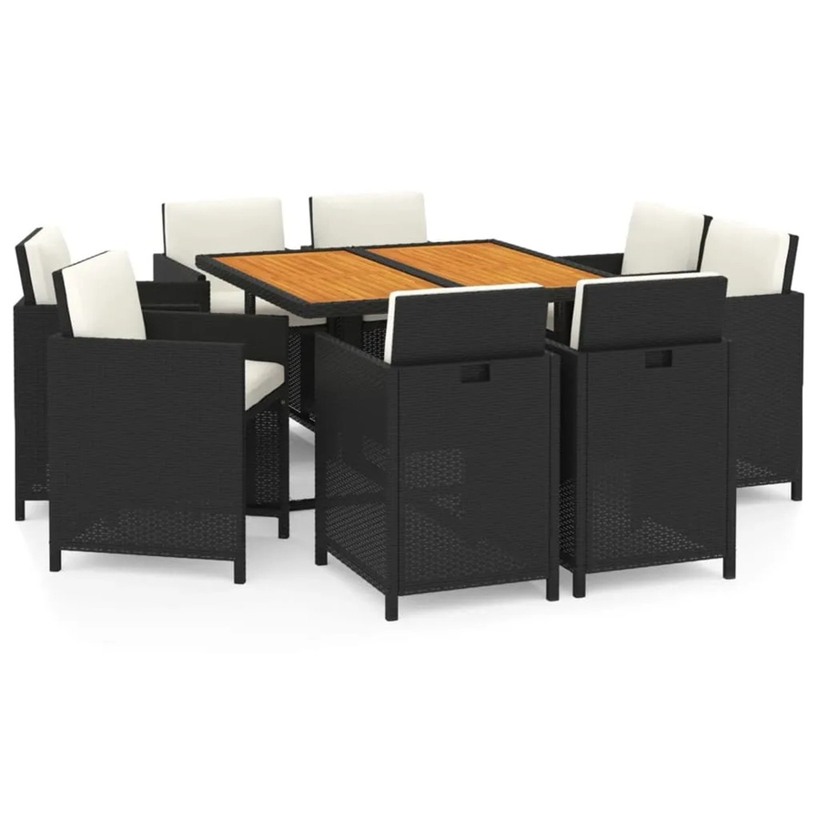 vidaXL 9-tlg Garten-Essgruppe aus Poly-Rattan und massivem Akazienholz mit Kissen, Schwarz - Bild 2