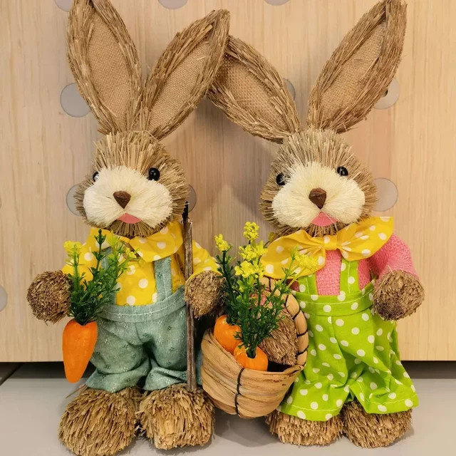 Dekorative Strohkaninchen-Figuren für Ostern, Garten und Hochzeiten in Mehrfarbig - Bild 1