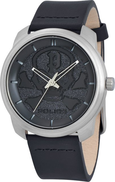 Police Herrenuhr, Analoguhr, Quarz, Edelstahl, 44 mm, Leder, Schwarz, 3 ATM - Bild 1