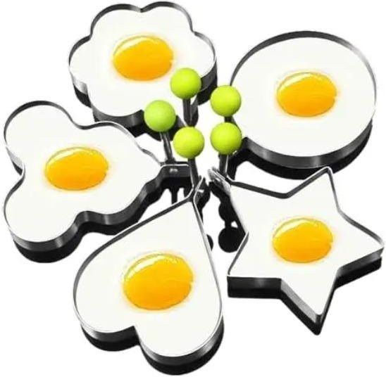5-teiliges Set Eierringform aus Edelstahl mit Griff, runde antihaftbeschichtete Pfannkuchen- und Omelettform für die Pfanne, Marke Bestbags, Farbe: Silber/Gelb - Bild 1