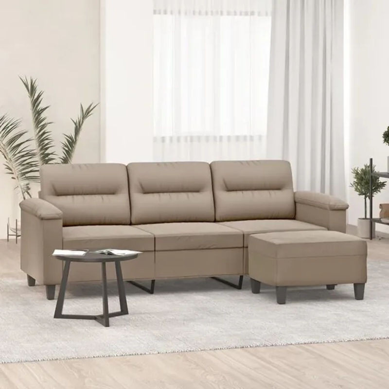 Vidaxl 3-Sitzer-Sofa mit Hocker in Taupe Meliert aus Mikrofaser mit Metallgestell, Breite: 210 cm, Tiefe: 77 cm, Höhe: 80 cm - Bild 1