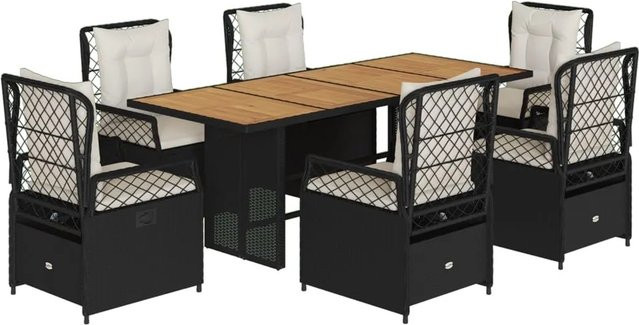 vidaXL 7-teilige Garten-Essgruppe aus schwarzem PE-Rattan und Akazienholz mit Kissen - Bild 1