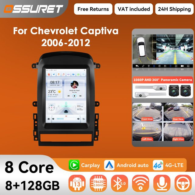 OSSURET Wireless Carplay Android 14 Autoradio für Chevrolet Captiva Sport 2006-2012 mit 9,7 Zoll Bildschirm, Bluetooth und 360 Kamera in Schwarz - Bild 1