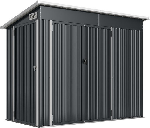 Outsunny Metall Gerätehaus Aosom wetterfester Geräteschuppen mit Pultdach und Lüftung, Grau/Anthrazit, B/T/H: 234 x 132 x 185 cm