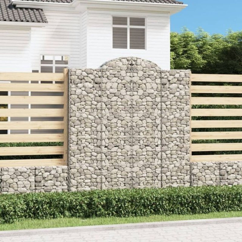 Vidaxl Gabionen mit Hochbogen Set aus verzinktem Eisen in Silber, 7 Stück, B: 200 cm, T: 30 cm, H: 220-240 cm - Bild 1