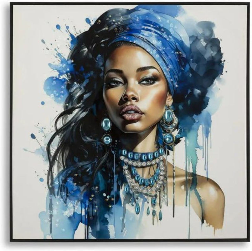 Wandbild Mauro Ferretti Porträt Frau auf lackierter Leinwand in Blau und Mehrfarbig, B/H: 82 x 82 cm - Bild 1