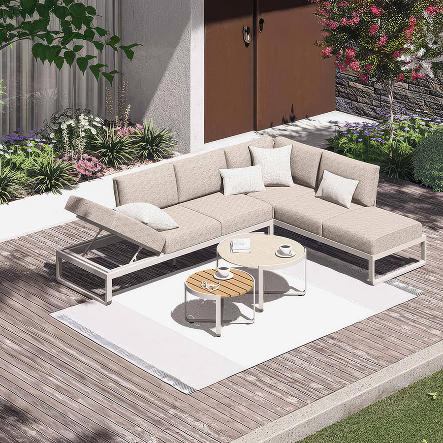 Zebra Fly Ecklounge mit Loungetisch aus Aluminium in Taupe und Beige mit Polstern und verstellbaren Kopfstützen - Bild 1