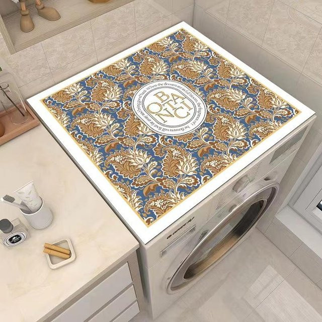 Nordische Vintage Staubmatte für Waschmaschinen mit floralem Design in Blau, saugfähig und rutschfest, B/B: 60 x 60 cm - Bild 1