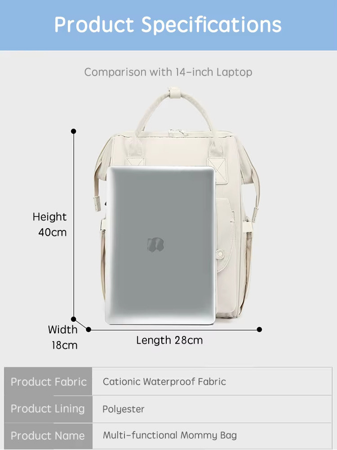 PANGDUBE Wickeltasche als Rucksack mit Kinderwagenhaken, wasserdicht und mit großer Kapazität, Grau/Beige - Bild 2