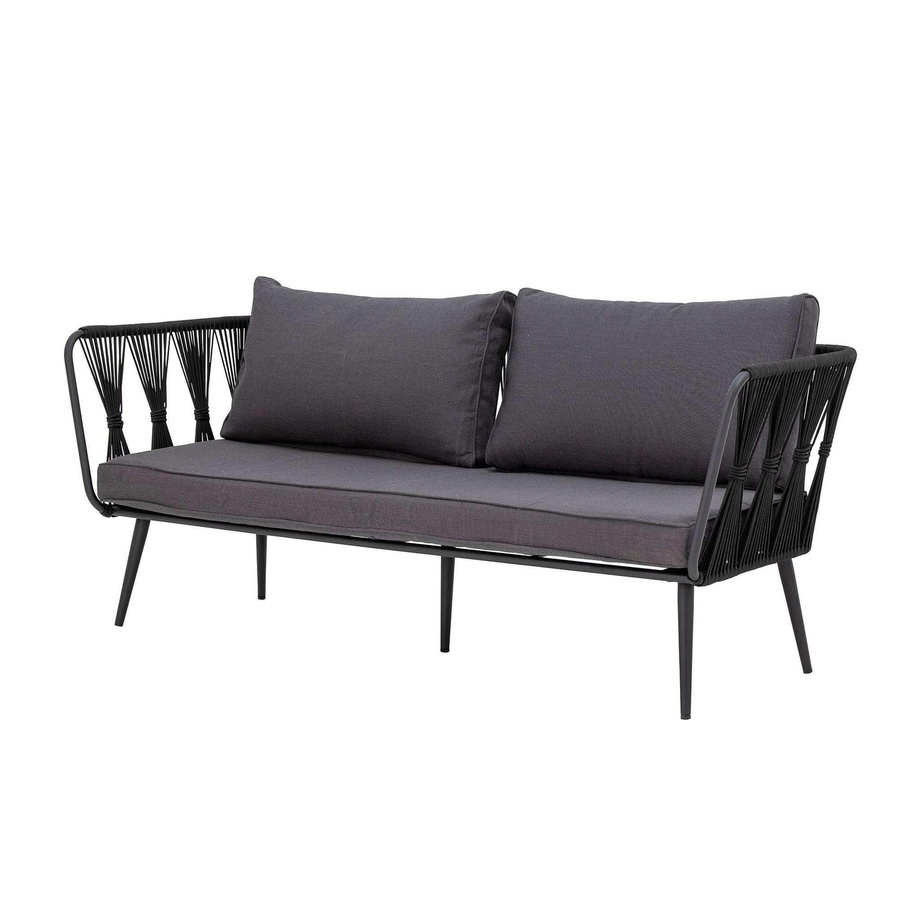 Bloomingville Gartenbank Pavone aus Metall in Schwarz mit Flechtwerk und Kissen - Bild 1