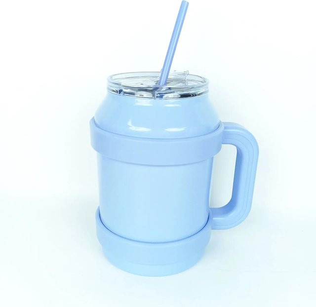 BaiTu Apparel Tragbarer Thermobecher aus 304 Edelstahl mit Strohhalm, Vakuum-Isolierflasche für Heiß- und Kaltgetränke, Blau, 50oz - Bild 1
