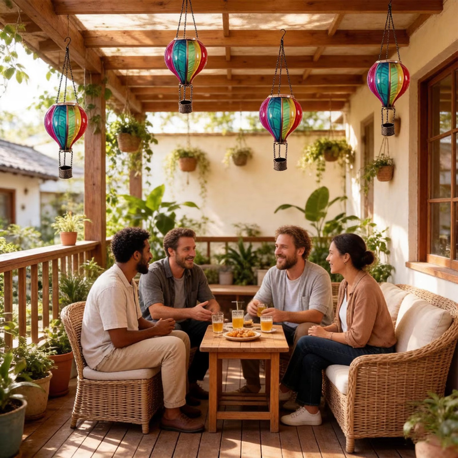 Wasserdichte Solar-Heißluftballon-Laterne aus Metall in Multicolour für Garten, Terrasse und Balkon im Boho-Stil - Bild 3