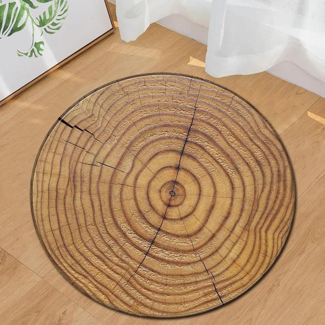 Runder Teppich mit Holzmaserung von Wucifang Jewelry in Braun, weich und rutschfest, Durchmesser: 40 cm - Bild 1