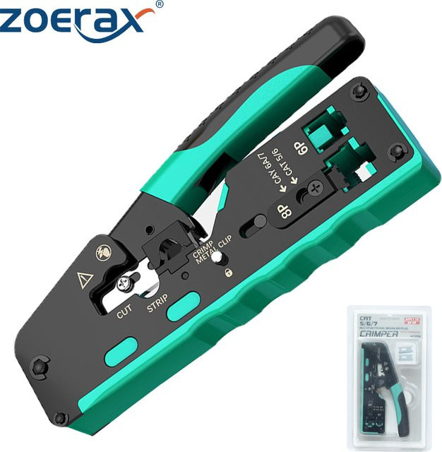 Zoerax RJ45 Crimp Werkzeug in Grün, professioneller Ethernet-Kabel Crimper für Cat7, Cat6a, Cat6, Cat5e und Cat5 Stecker - Bild 1