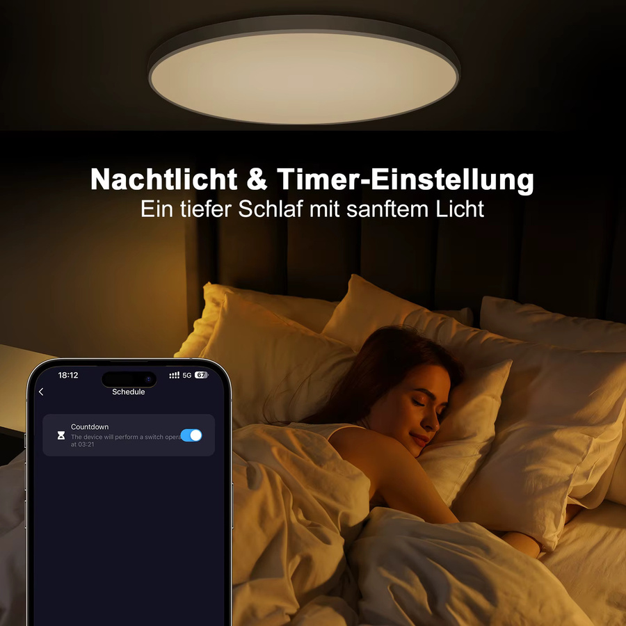 Oeegoo 24-W-LED-Deckenleuchte mit Fernbedienung und App-Steuerung, 2400 lm, RGB-Farben, Weiß, Durchmesser: 30 cm - Bild 6