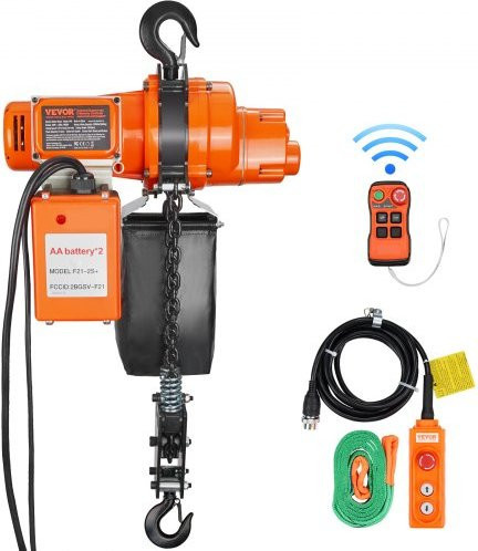 VEVOR Elektrischer Kettenzug in Orange mit 998 kg Tragkraft, 6 m Hubhöhe und Fernbedienung - Bild 1