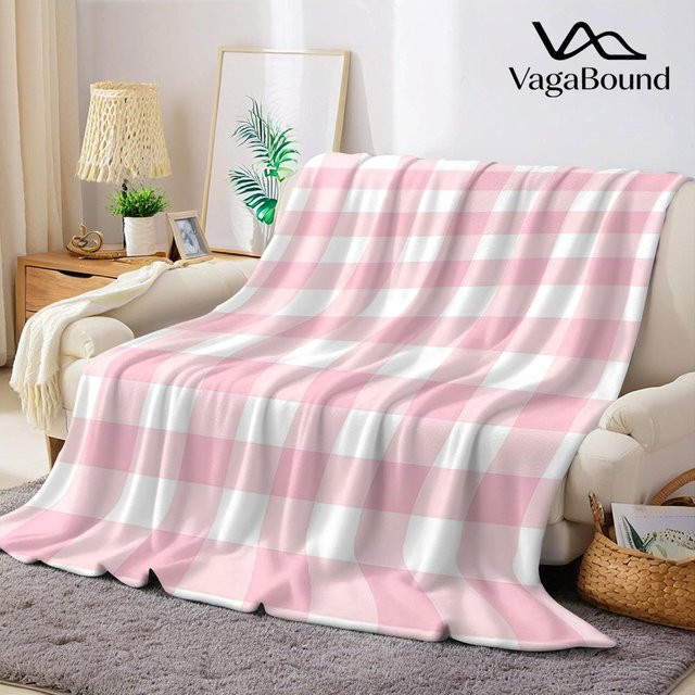 JMG Household Supplies Flanelldecke mit Karomuster in Rosa und Weiß, weich und warm, B/B: 100 x 150 cm - Bild 1