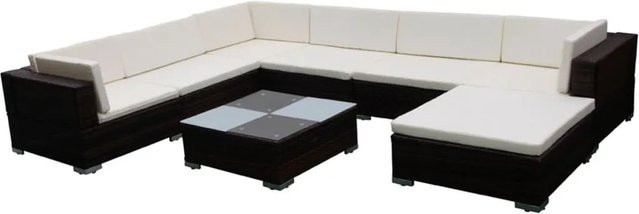 vidaXL 8-teiliges Garten-Lounge-Set aus Poly Rattan in Braun mit Auflagen und Glastisch - Bild 1